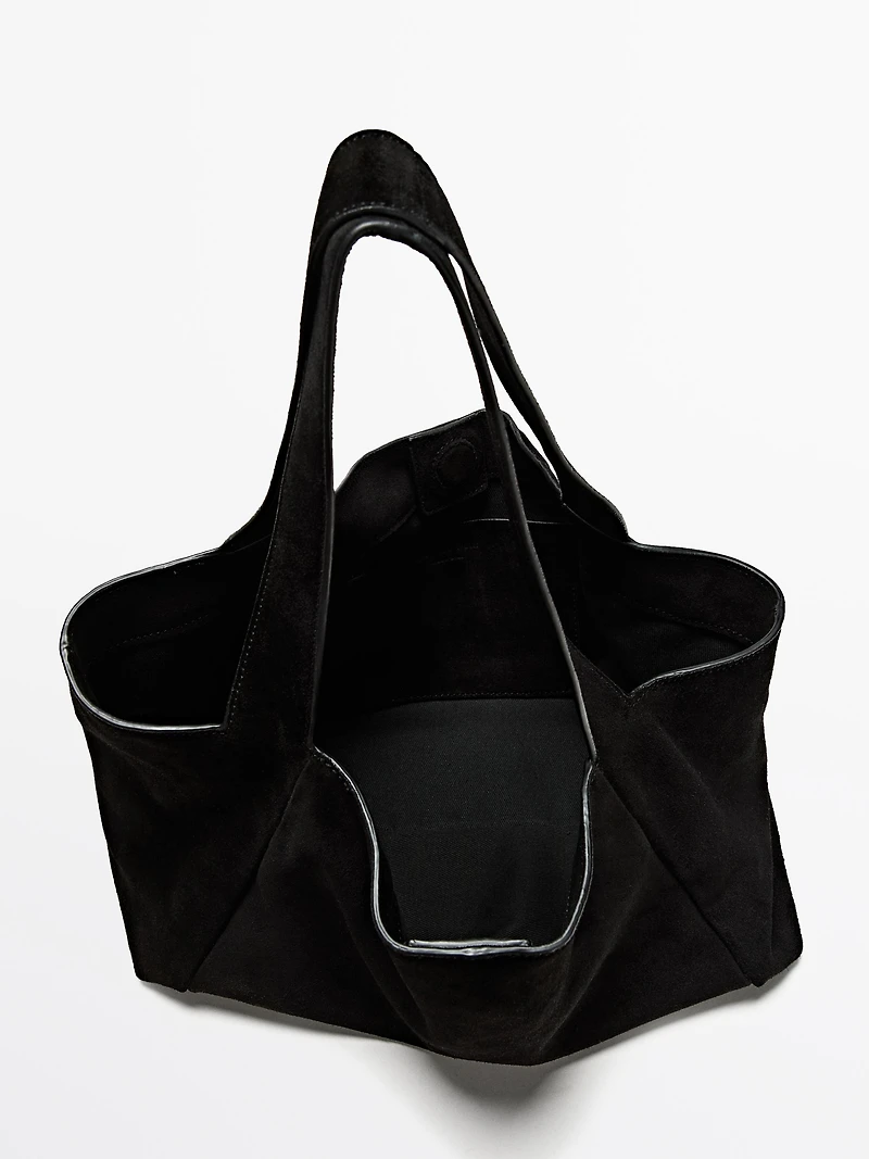 Mid-size split leather shopper bag