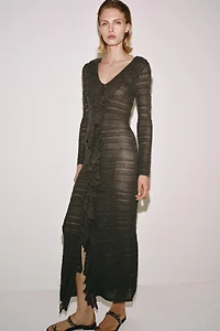 POINTELLE KNIT RUFFLED DRESS