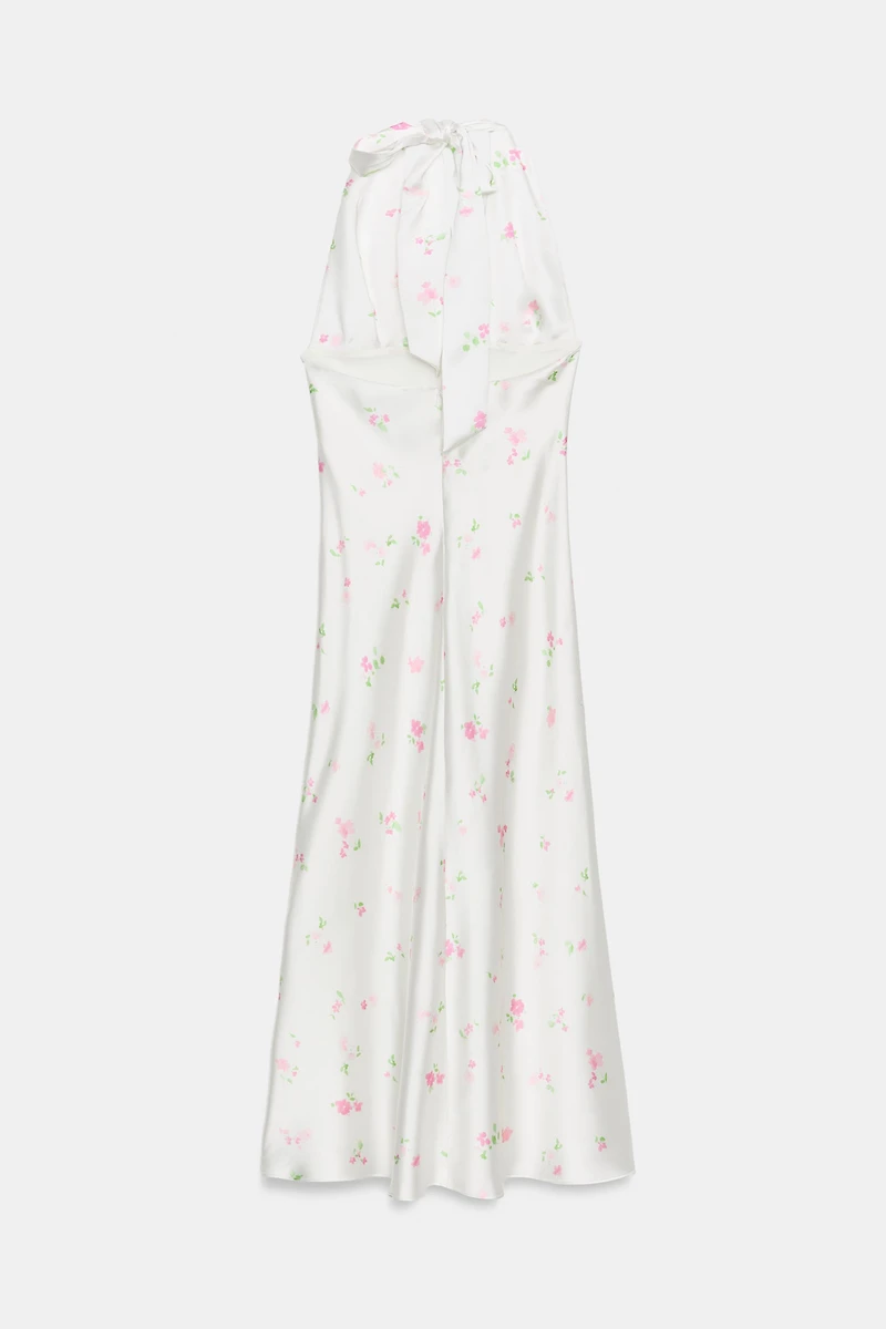 FLORAL SATIN EFFECT MIDI DRESS