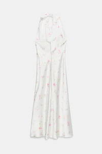 FLORAL SATIN EFFECT MIDI DRESS