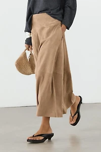 Suede leather sash skirt