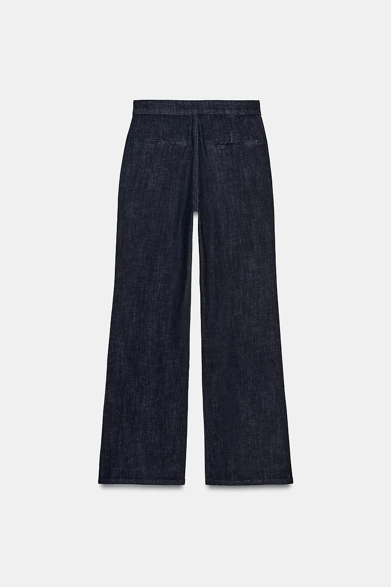 HIGH-WAISTED FAUX DENIM PANTS