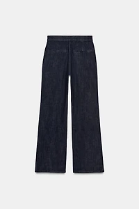 HIGH-WAISTED FAUX DENIM PANTS