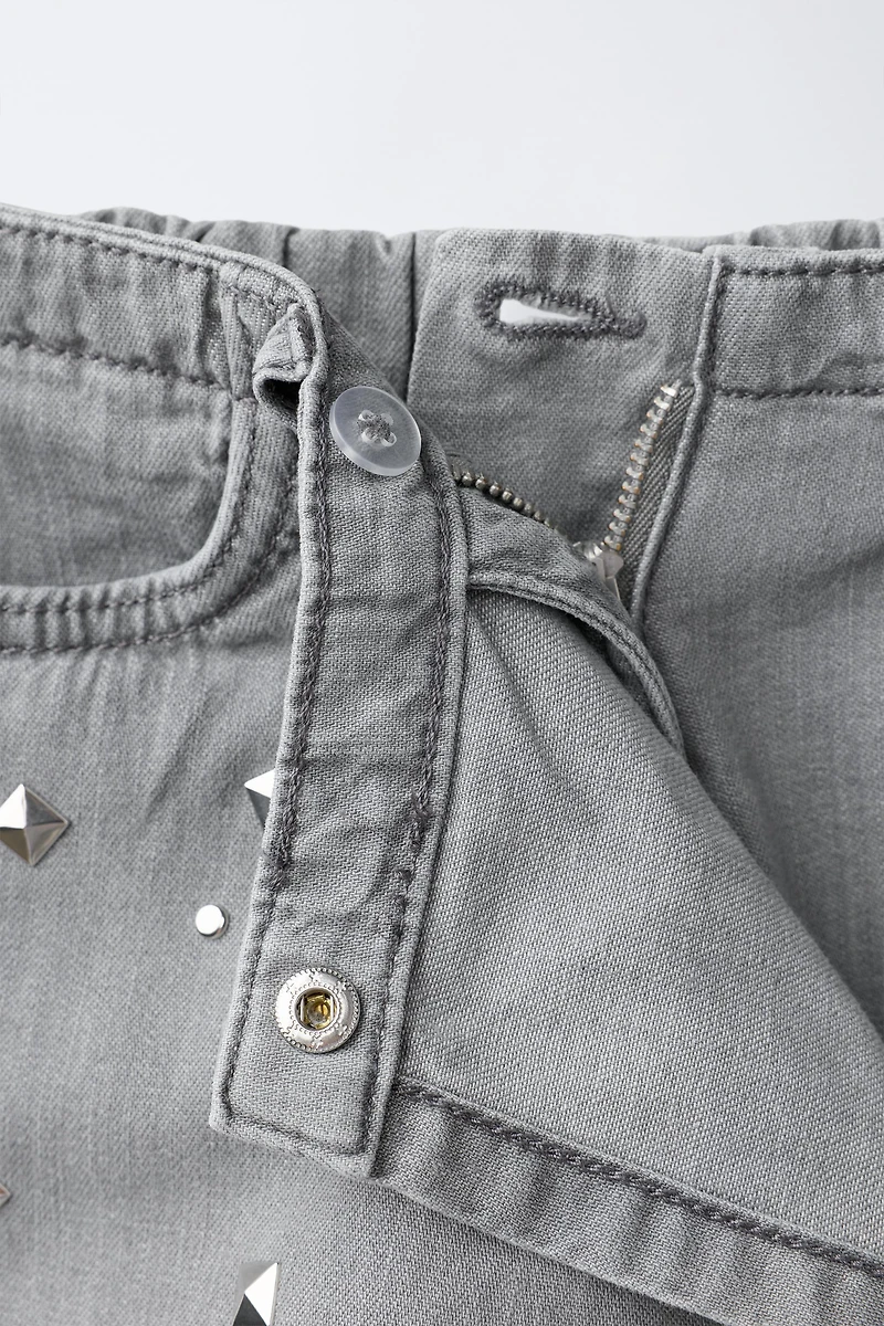 STUDDED DENIM BERMUDA SKIRT