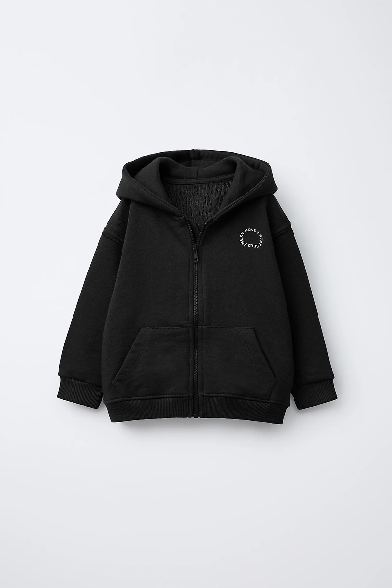 BASIC TEXT ZIP-UP SWEATSHIRT
