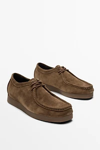 Split suede leather moc toe shoe