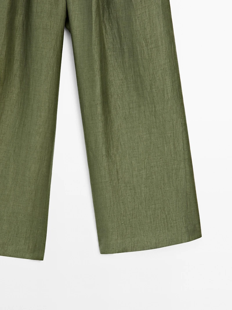 Pantalon droit fluide en lin mélangé