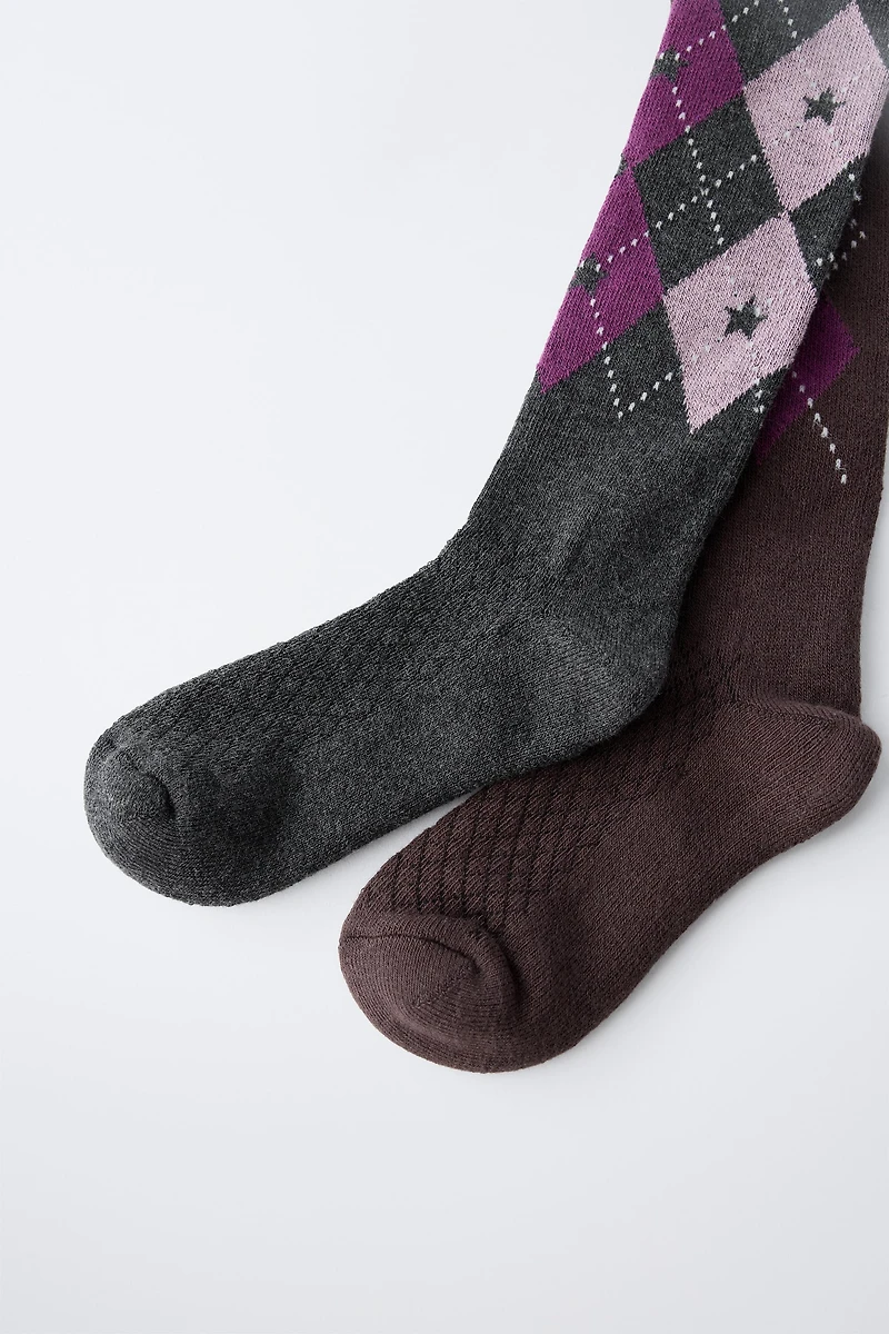 LOT DE DEUX PAIRES CHAUSSETTES HAUTES À LOSANGES