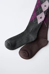 LOT DE DEUX PAIRES CHAUSSETTES HAUTES À LOSANGES