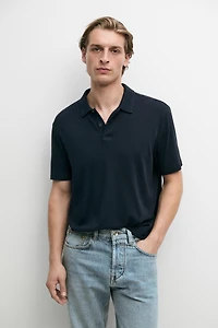 Linen and cotton short sleeve polo shirt