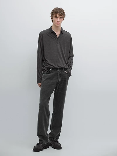 Wool blend knit polo sweater