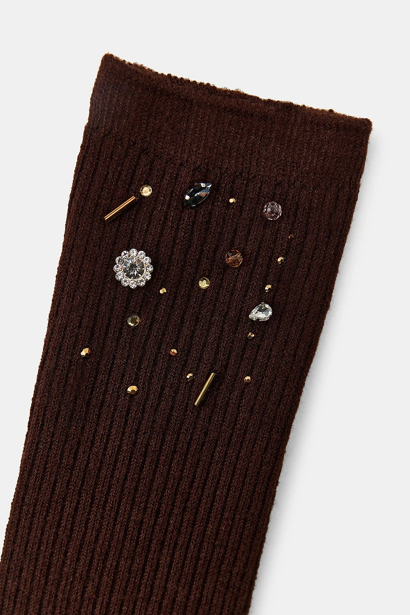 WOOL SOCKS WITH JEWELS AND BEADS