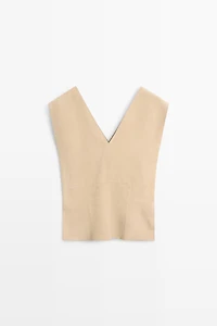 Top sans manches en cuir finition daim