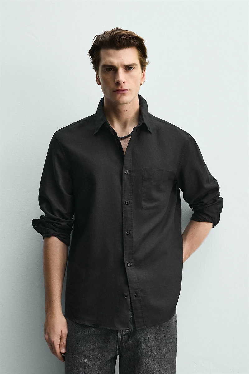 REGULAR FIT LINEN - COTTON SHIRT
