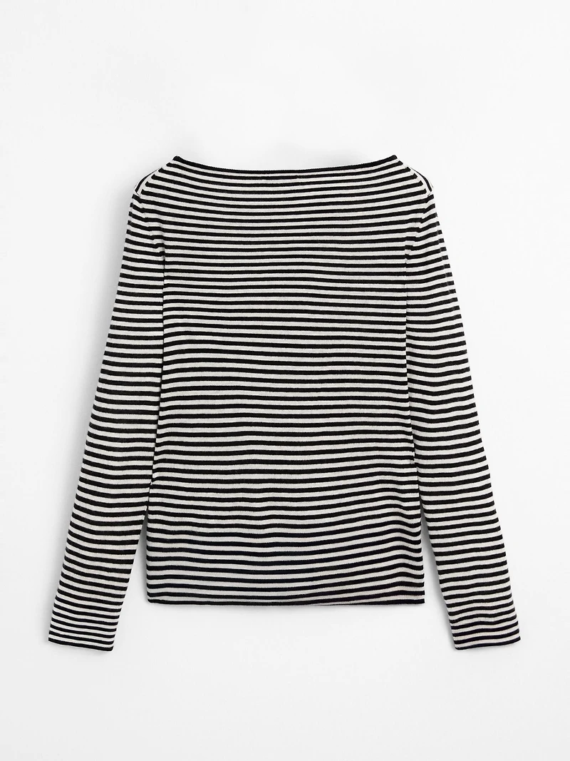 Striped long sleeve knit sweater
