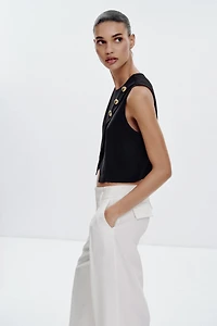 GOLD BUTTON WRAP TOP