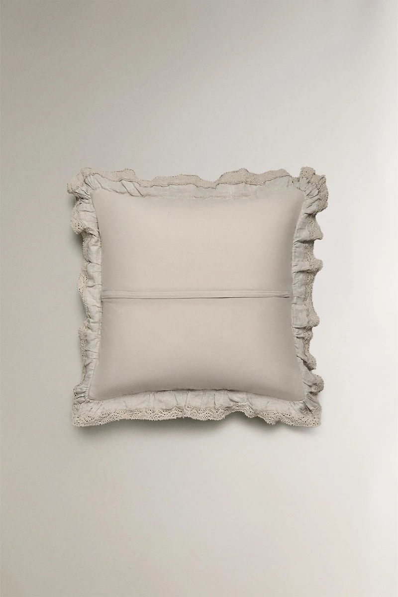 LINEN THROW PILLOW COVER WITH A LACE TRIM