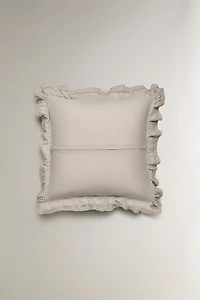 LINEN THROW PILLOW COVER WITH A LACE TRIM