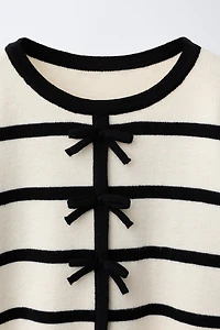 STRIPED AND BOW KNIT JUMPER