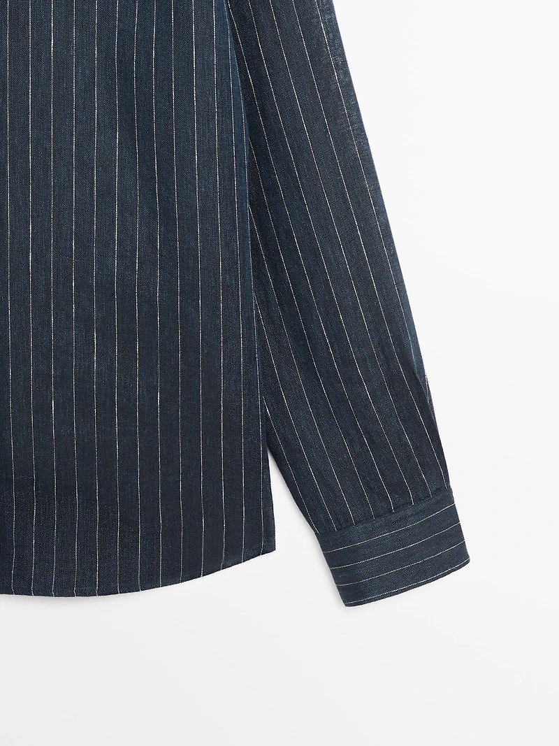 Chemise regular fit à rayures en lin