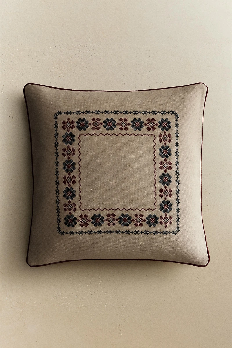 CHRISTMAS COTTON THROW PILLOW COVER WITH EMBROIDERY