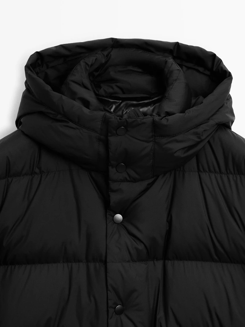Long water-repellent puffer coat
