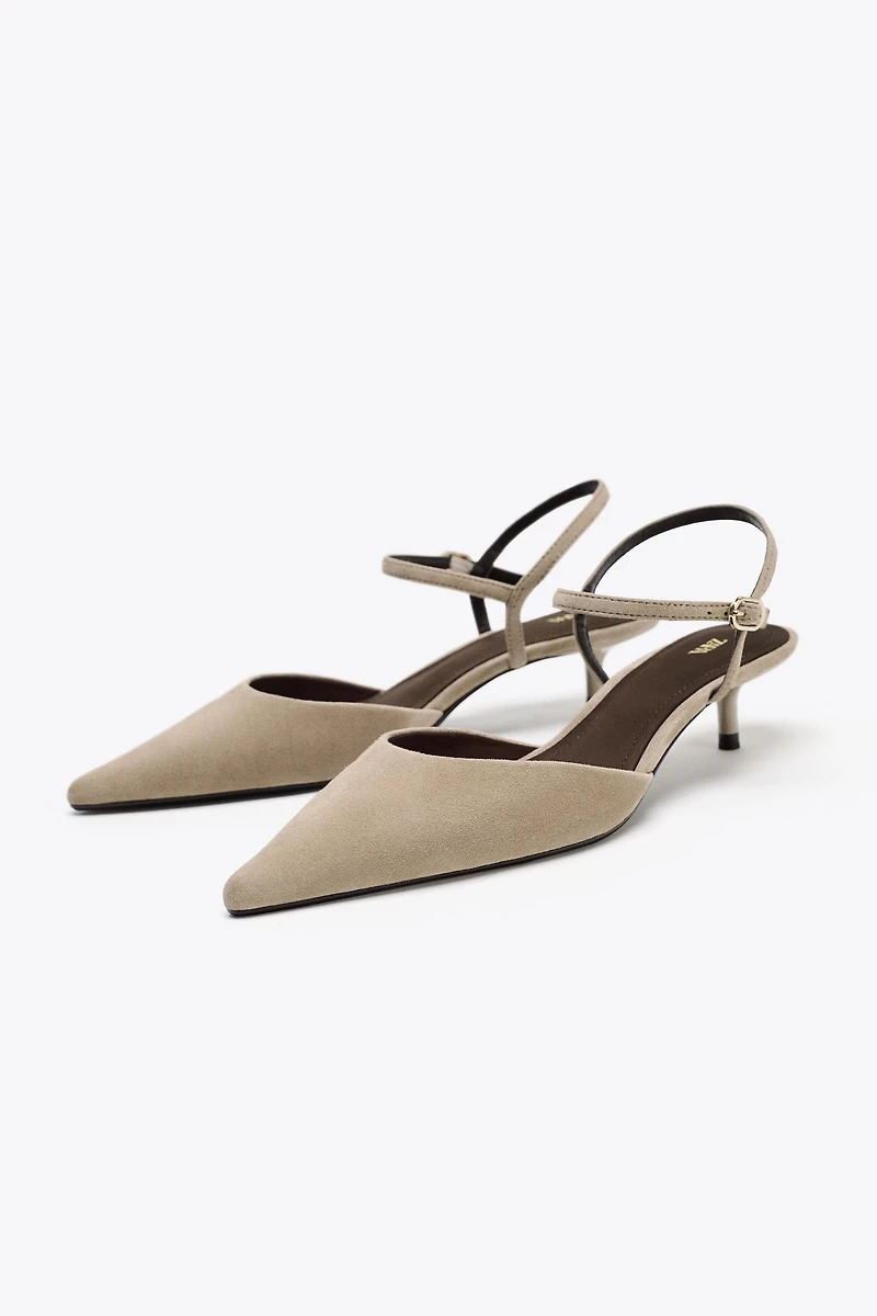 SUEDE KITTEN HEEL SLINGBACKS