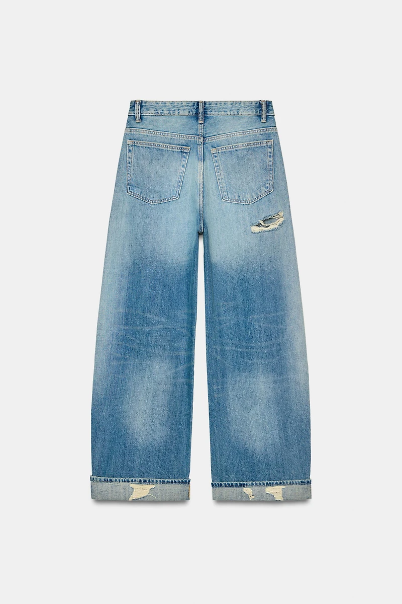 TRF RIPPED FOLDED BAGGY JEANS