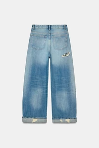 TRF RIPPED FOLDED BAGGY JEANS
