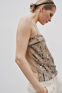 BEADED SEQUIN TULLE TOP