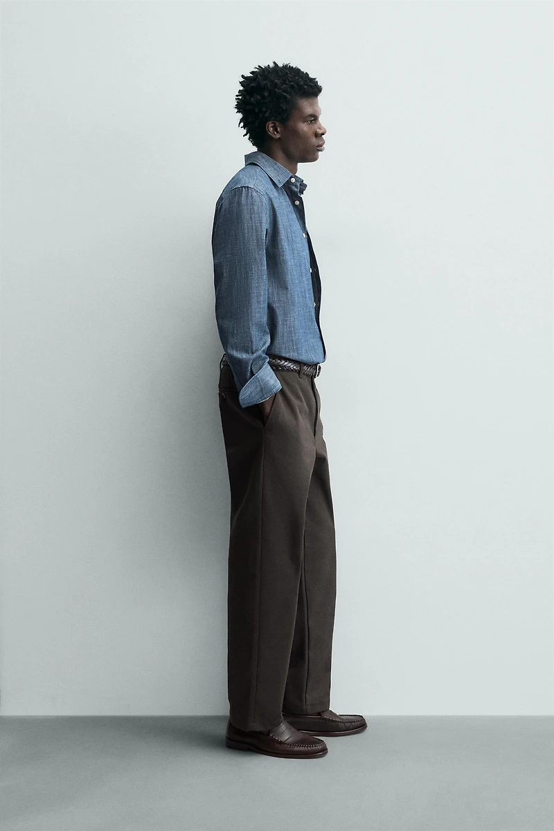 TEXTURED STRAIGHT FIT PANTS