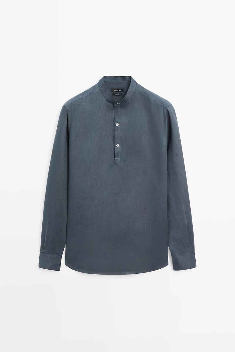 Chemise regular fit col mao 100 % lin