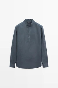 Chemise regular fit col mao 100 % lin