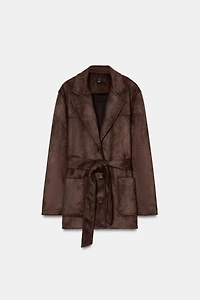 FAUX SUEDE BELTED JACKET
