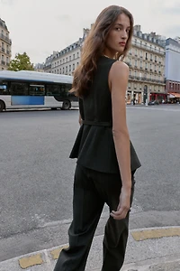 HERRINGBONE PEPLUM VEST WITH BELT