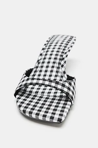 GINGHAM PRINT KITTEN HEEL SANDALS