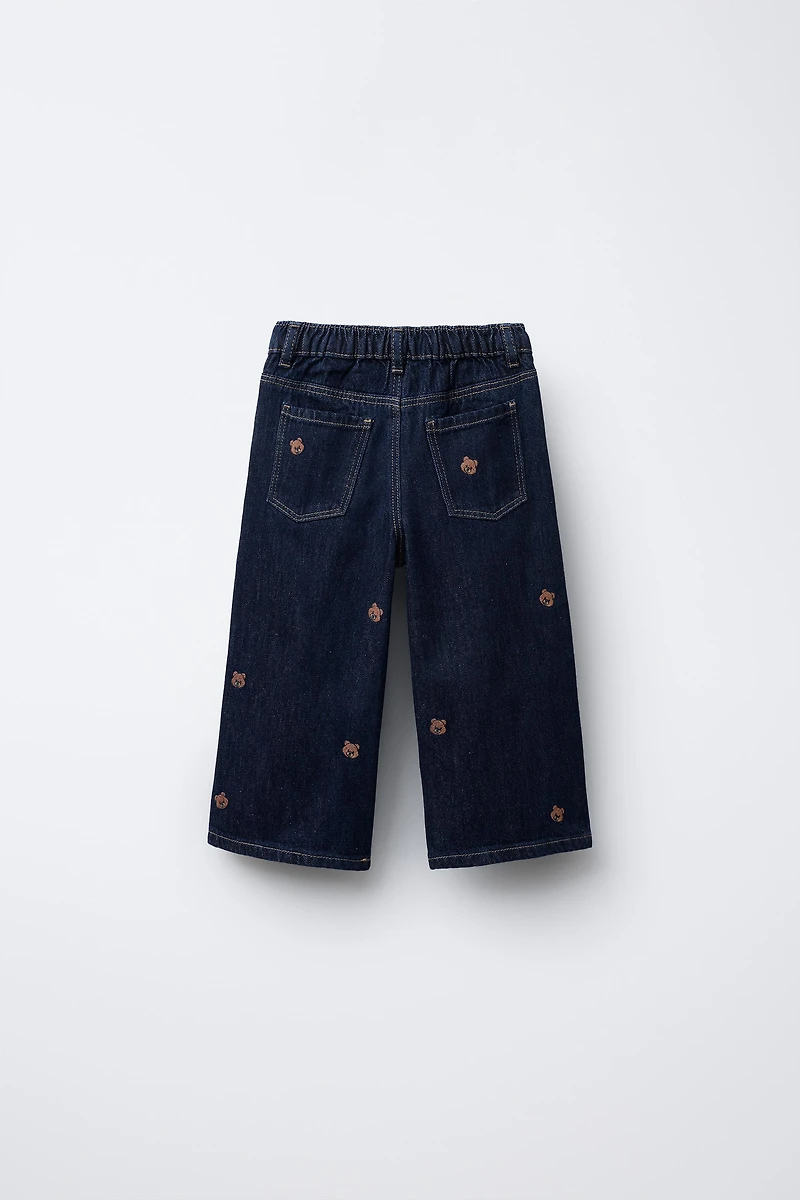 EMBROIDERED BEAR CULOTTE JEANS
