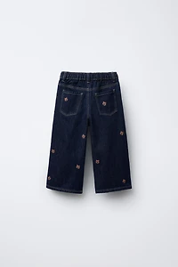 EMBROIDERED BEAR CULOTTE JEANS