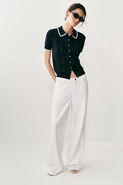 LACE TRIM KNIT POLO JACKET