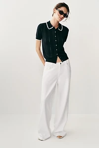 LACE TRIM KNIT POLO JACKET