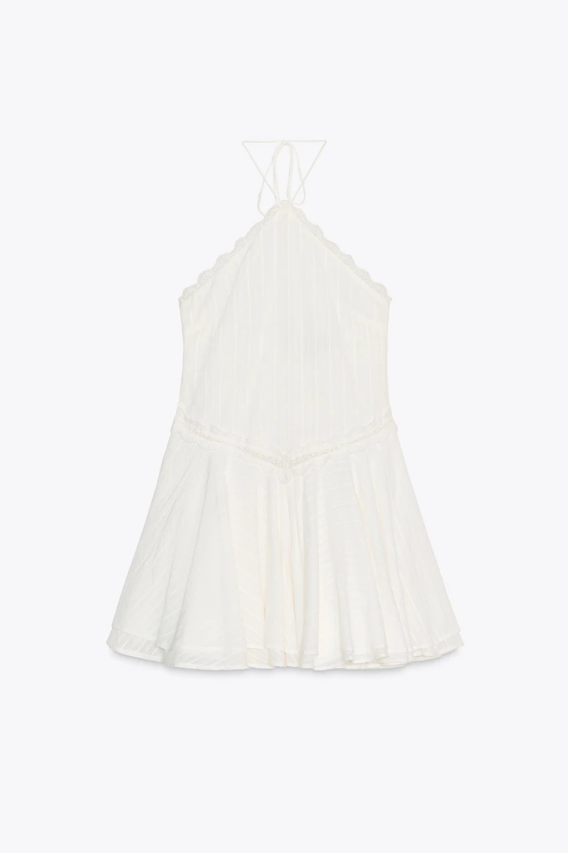ROBE COURTE HALTER À VOLANTS