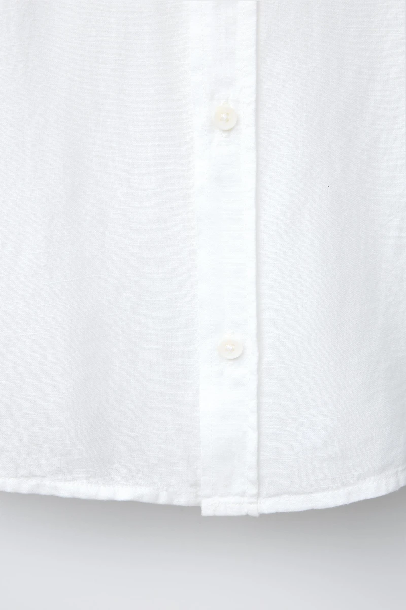 LINEN COTTON MANDARIN COLLAR SHIRT