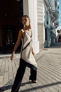 ASYMMETRIC SATIN EFFECT MIDI DRESS