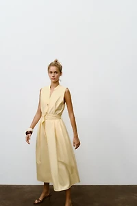 BELTED POPLIN MIDI DRESS