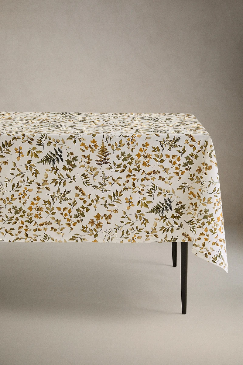 RESIN-COATED COTTON TABLECLOTH WITH LEAVES