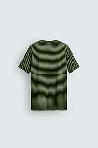 REGULAR FIT STRIPED LINEN BLEND T-SHIRT