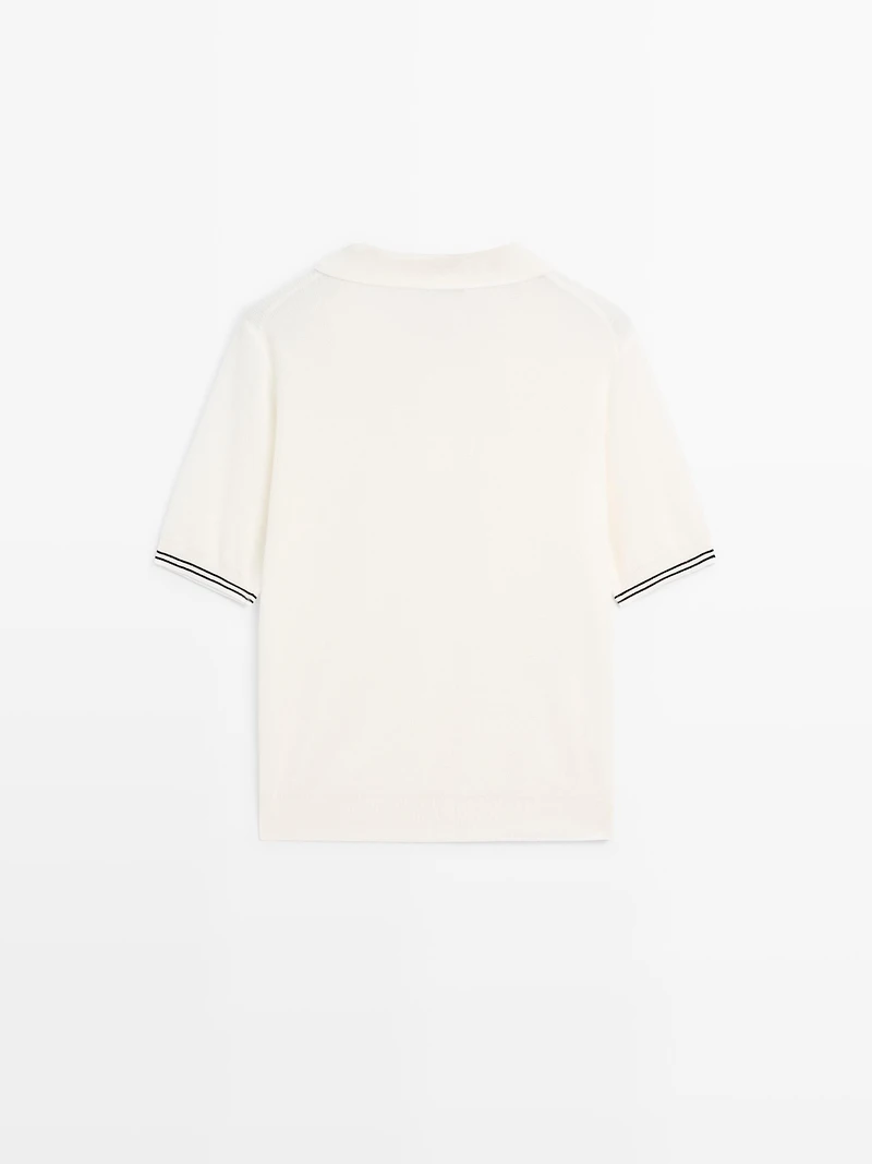 Knit polo shirt with sleeve detail