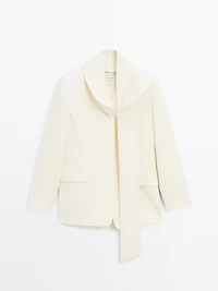 100% linen cropped blazer with scarf detail - STUDIO