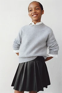 FAUX LEATHER BOX PLEAT SKIRT WITH TIES