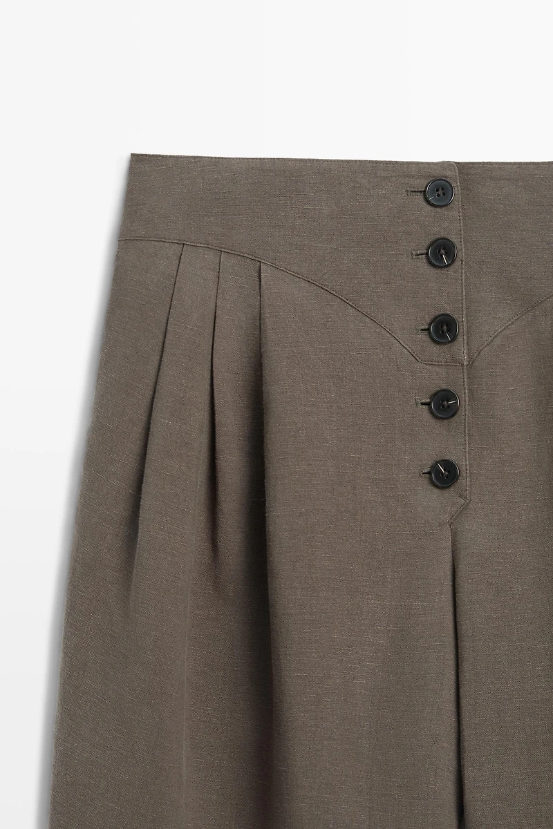 Linen blend pleated trousers